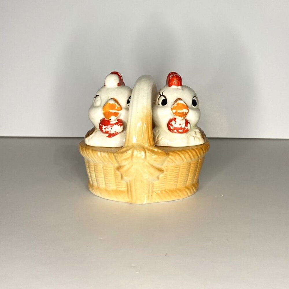 Vintage Chicks In Basket Salt & Pepper Shakers